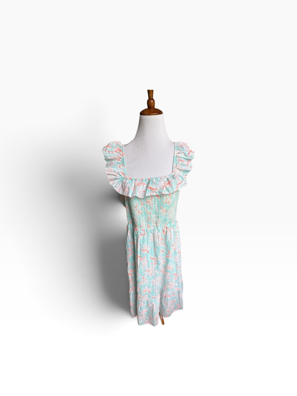 Vineyard Vines Mint Dress with Pink Floral Ruffle Neckline